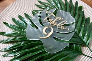 Monstera Leaf Table Number WITH Stand