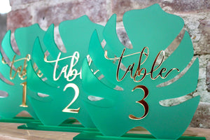 Monstera Leaf Table Number WITH Stand