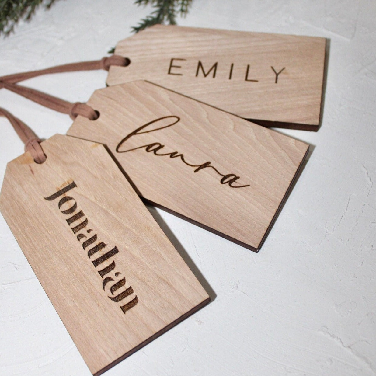Christmas Stocking Tags in Acrylic and Wood, Custom Name Tags